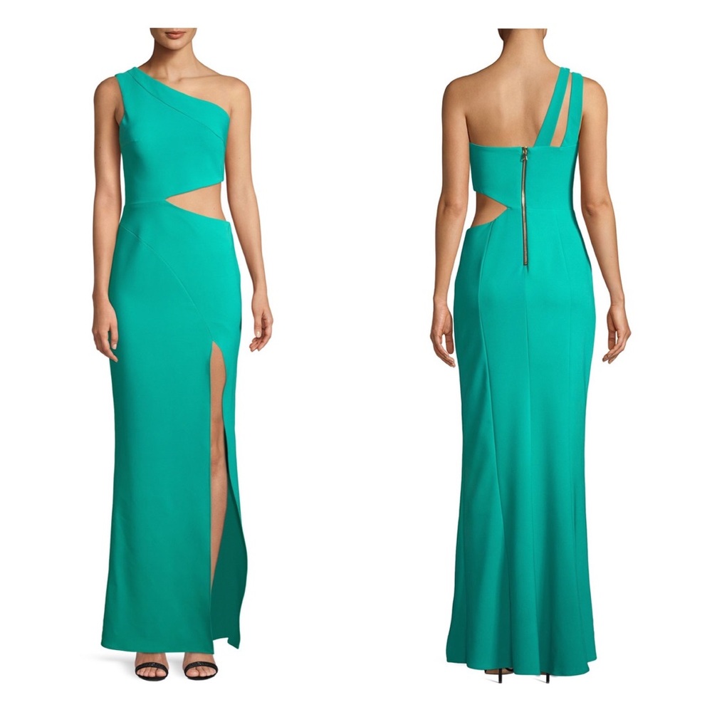 New! MARIA BIANCA “Cameron” One-Shoulder Cut-Out Side Slit Maxi Dress